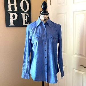 Angie Line Blue Long Sleeve Cotton Button Down - Size Medium